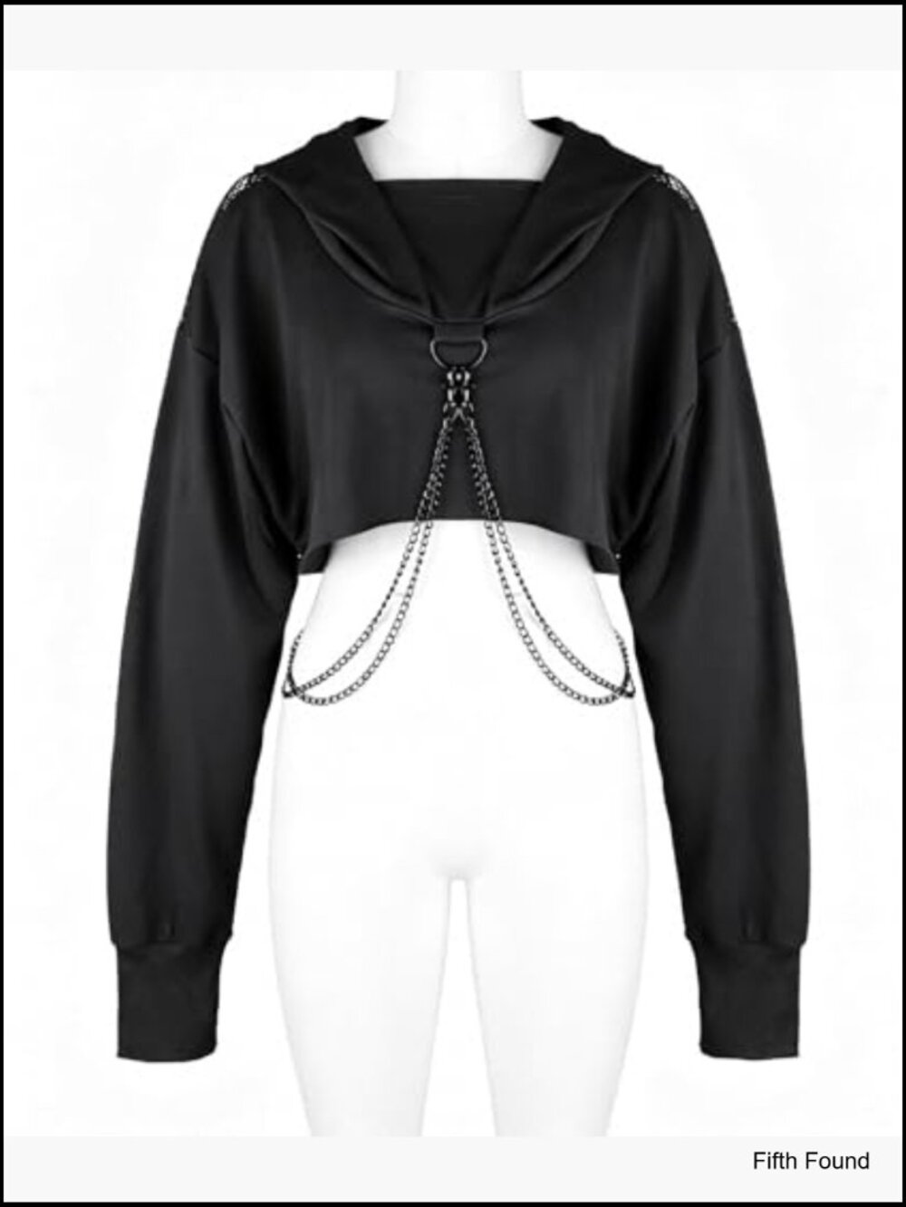 Fishnet Cropped Hoodie with Chain Long Sleeve Mesh Top Festival Rave Outfits - Picture 4 of 7